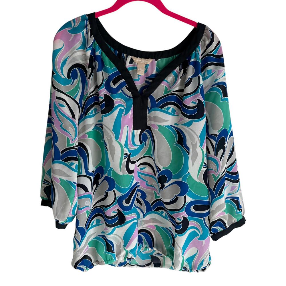 BANANA REPUBLIC Artsy Multicolor Swirl Pattern Semi Sheer Boho Ladies Blouse, L